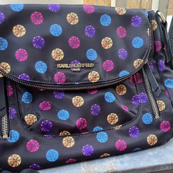 NWT Karl Lagerfeld Paris Black multicolor Jewel Pattern Nylon Shoulder Bag - Picture 2 of 4